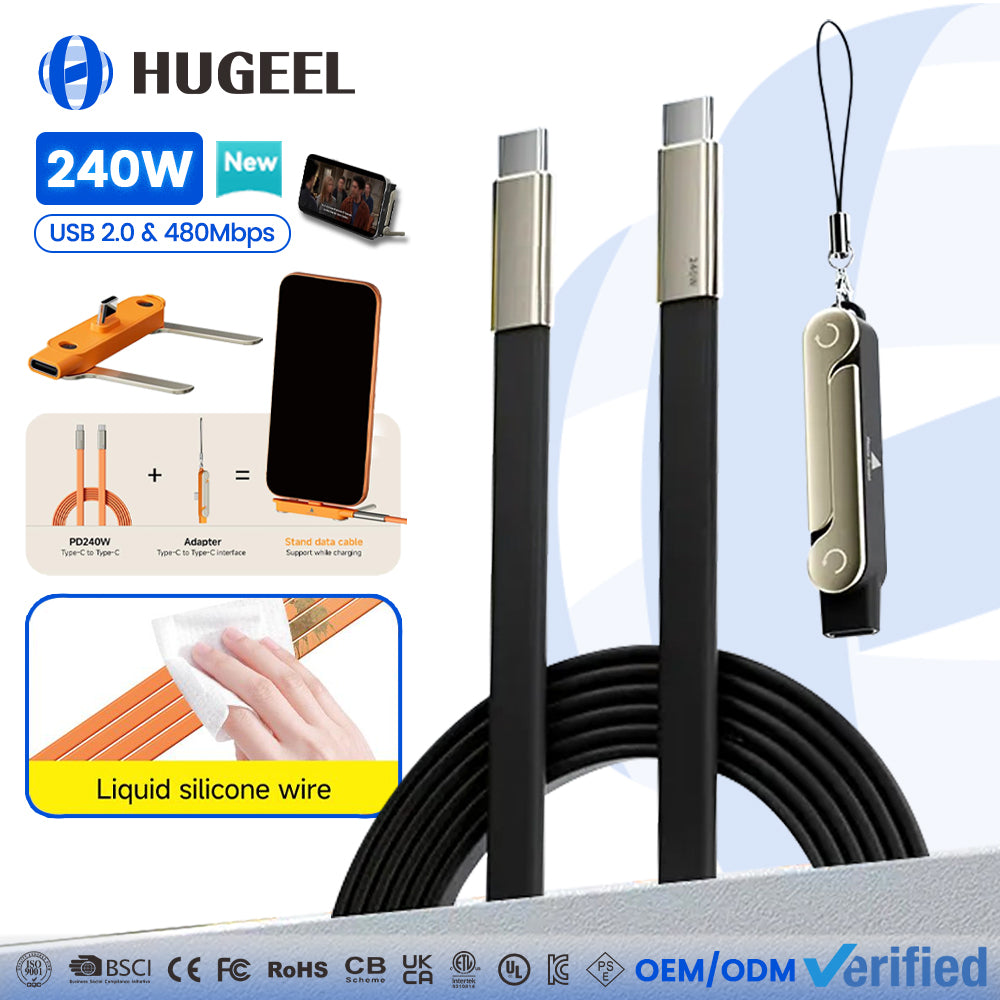 240W PD Fast Charging Cable with Foldable Phone Stand