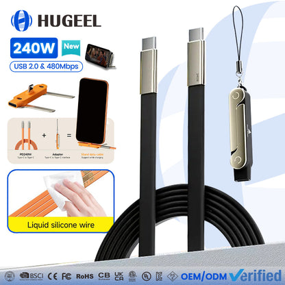 240W PD Fast Charging Cable with Foldable Phone Stand