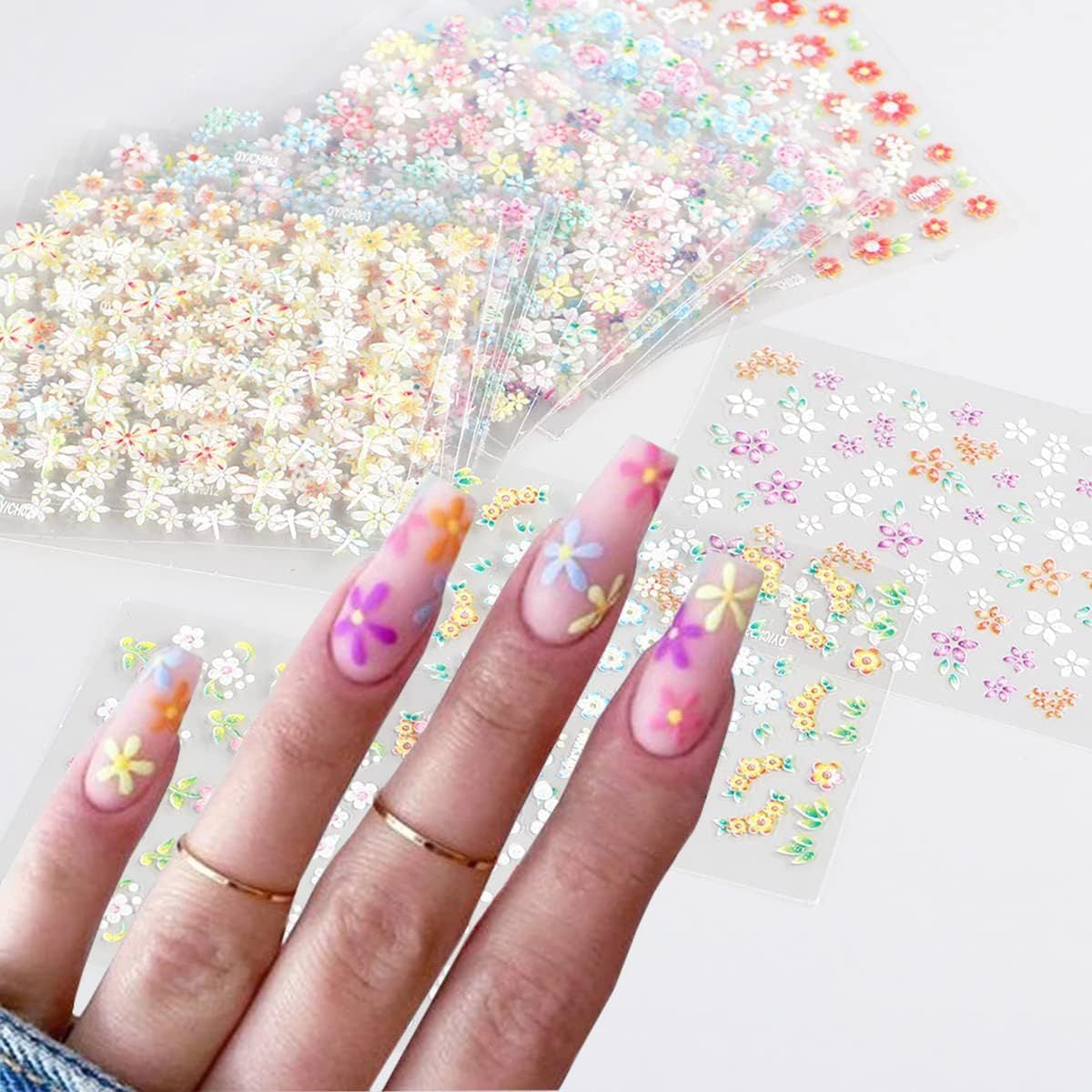 Butterfly & Flower Nail Stickers with Rhinestones