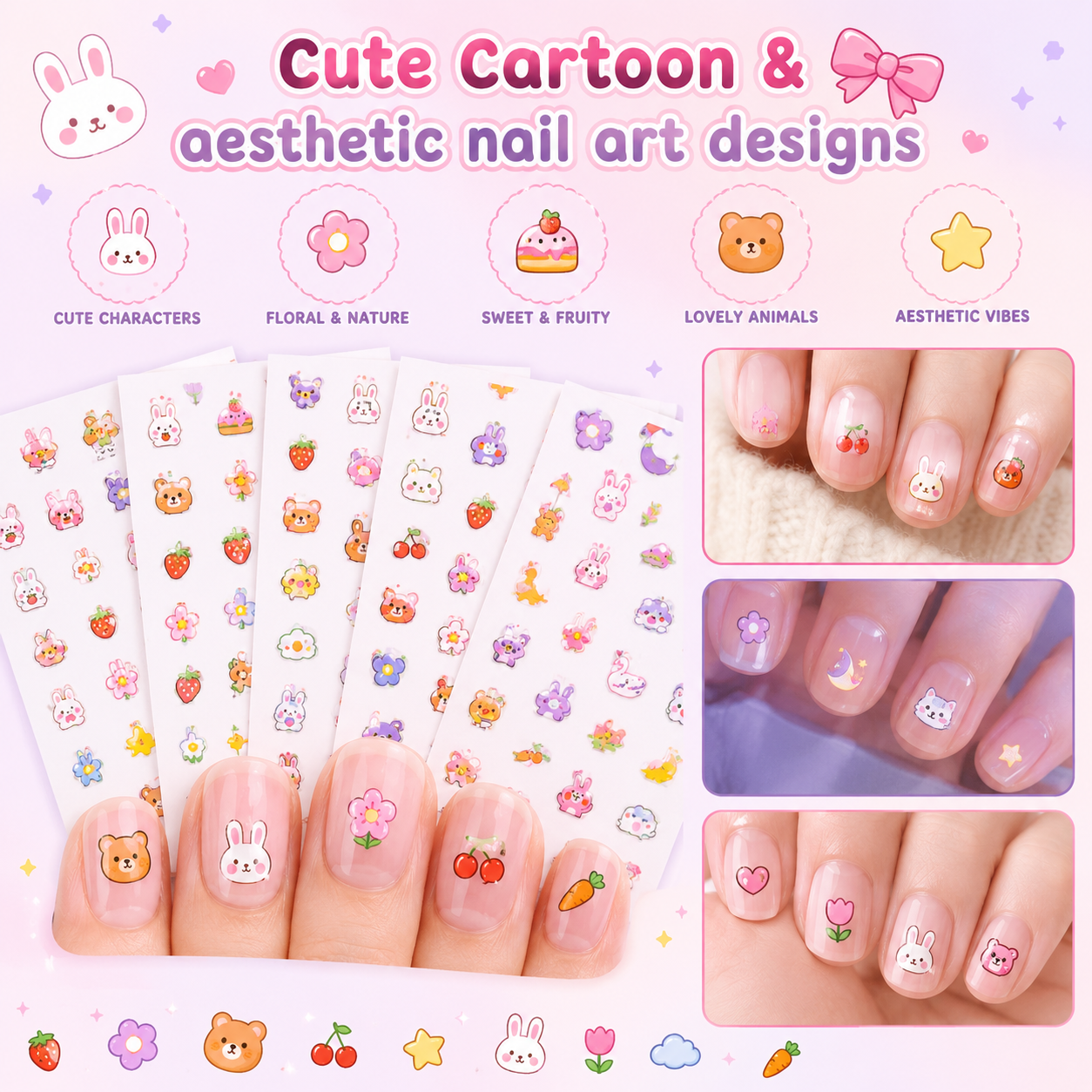 Glowing Cute Nail Stickers - Self Adhesive