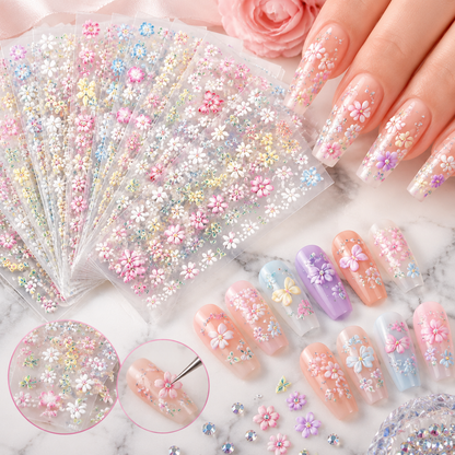 Butterfly & Flower Nail Stickers with Rhinestones