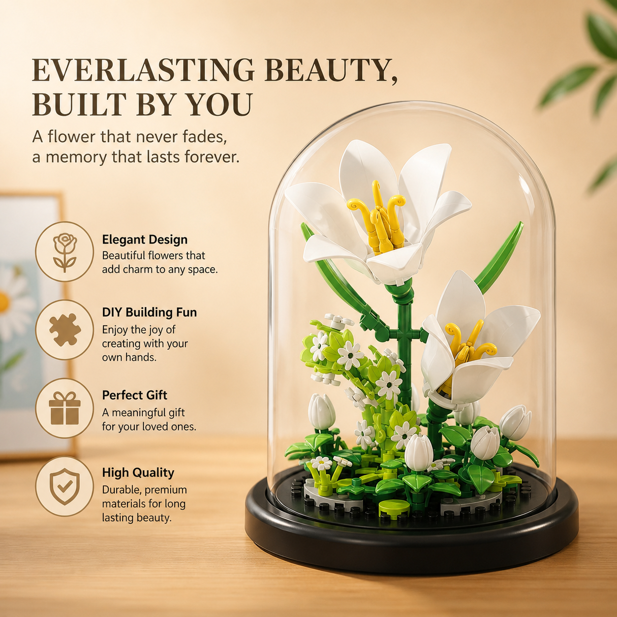 Elegant Glass Flower Building Blocks