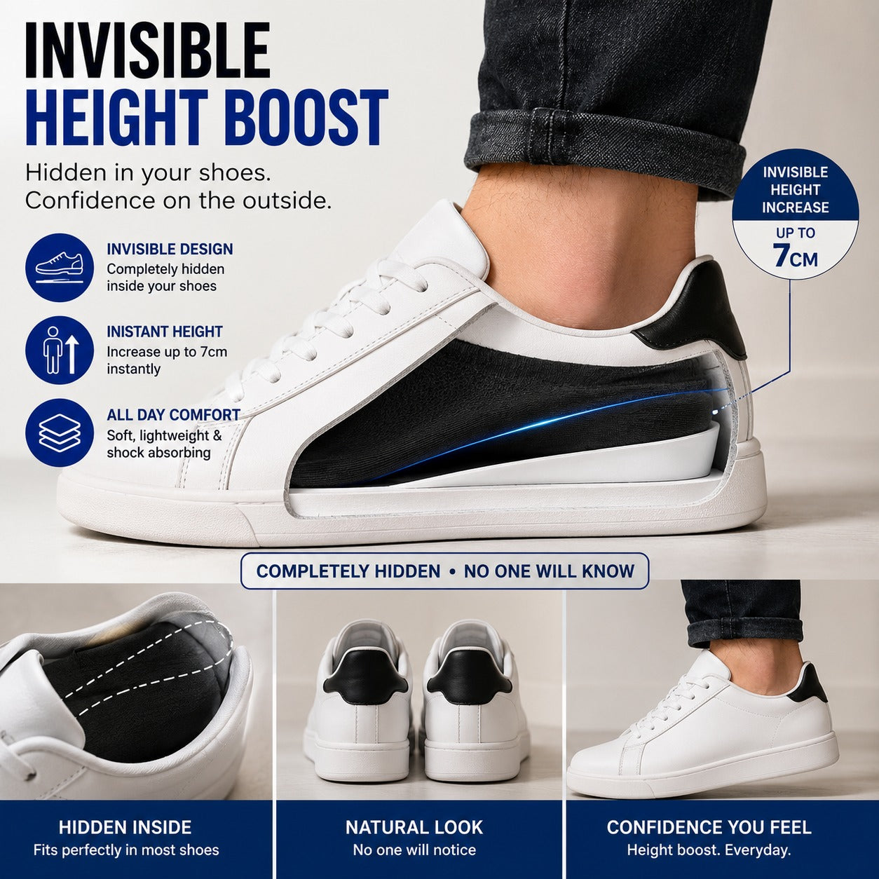 Invisible Height Increase Insoles Socks for Men & Women