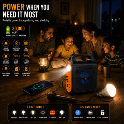 7 in 1 Multifunctional Solar Power Bank + Speaker + Stereo System