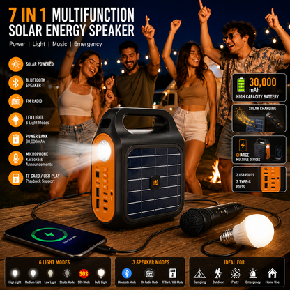 7 in 1 Multifunctional Solar Power Bank + Speaker + Stereo System
