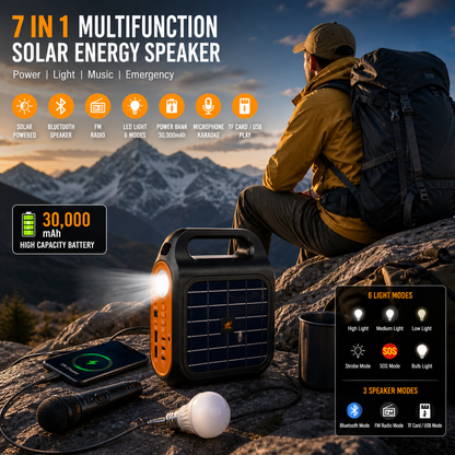 7 in 1 Multifunctional Solar Power Bank + Speaker + Stereo System