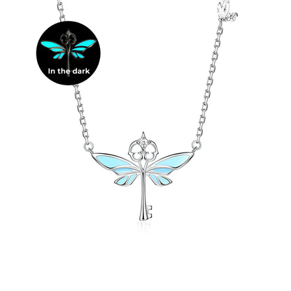 Blue Glowing Forest Butterfly Necklace