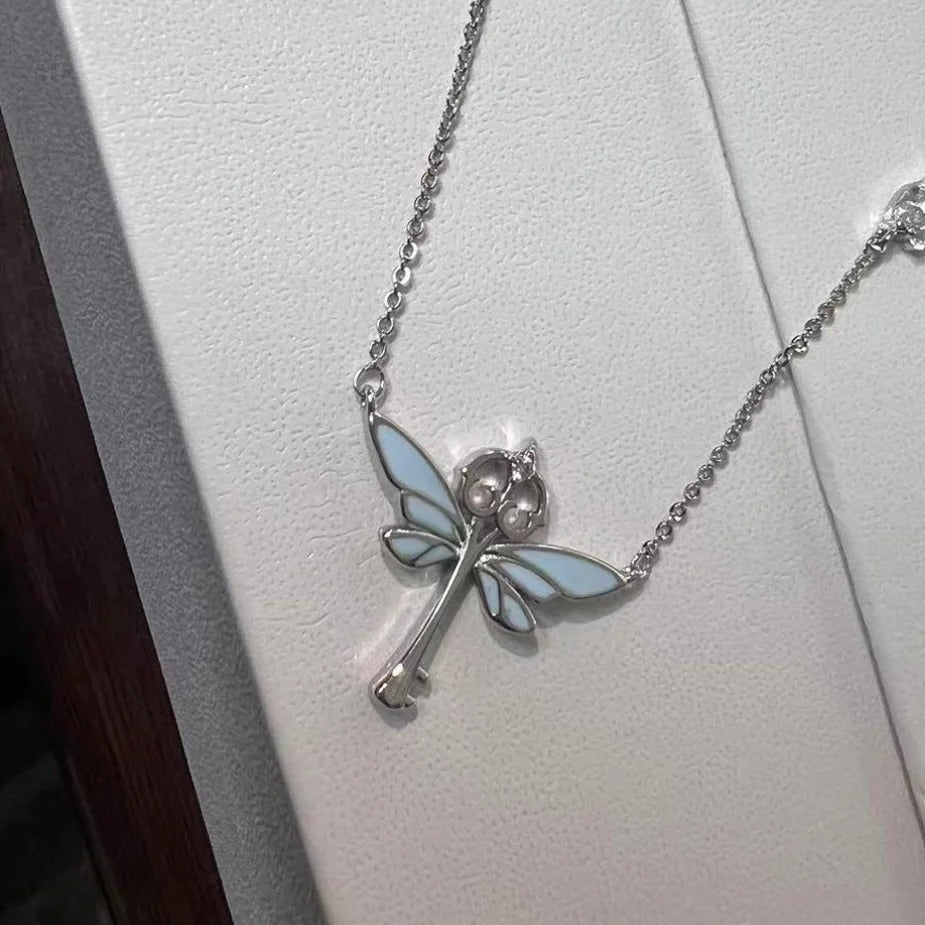 Blue Glowing Forest Butterfly Necklace