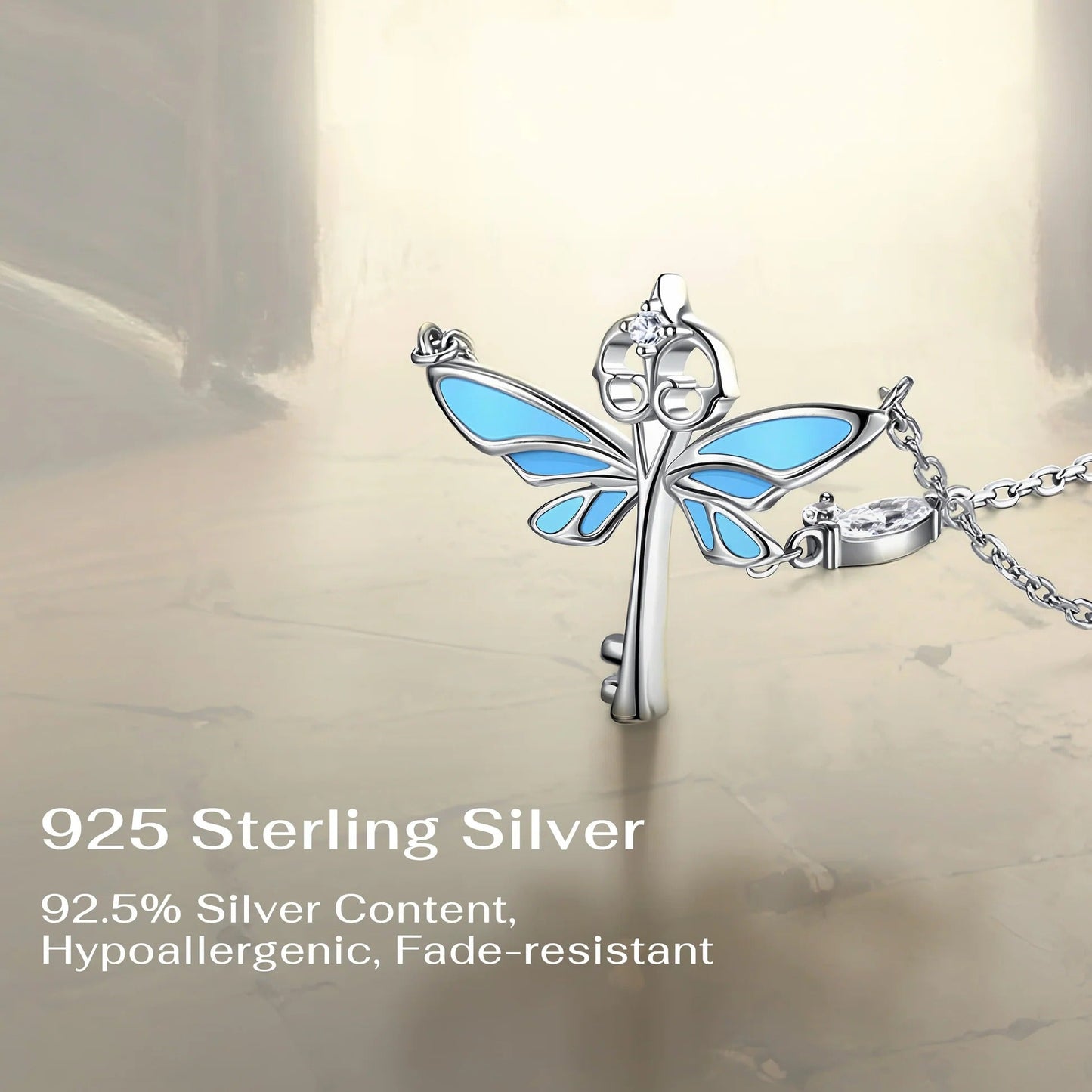 Blue Glowing Forest Butterfly Necklace